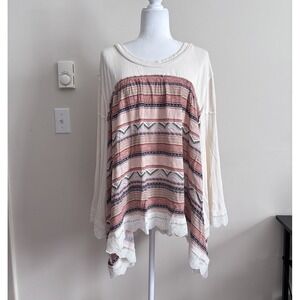 POL Tunic Top Relaxed Fit Flowy Boho Womens Large Cottage Fairy Cute Patchwork
